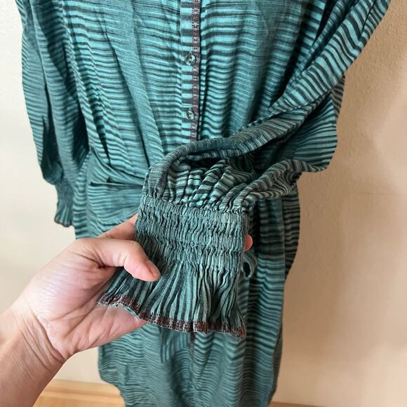 Ulla Johnson Teal Fiora Piplin Cotton Striped Long Sleeve Midi Dress 8 - Picture 6 of 13